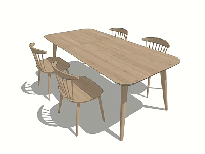 Wooden Dining Table Set With Four Matching Chairs And Minimalist Design 3d model