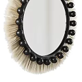 Decorative Round Mirror With Black Beaded Frame And Beige Brush Like Elements 3d model