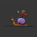 Warrior Character Toy Figure Riding Orange Snail With Purple Shell On Green Grass