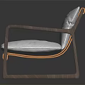 Modern Leisure Chair With Wooden Frame Armrests Orange Cushion And Light Gray Textured Backrest