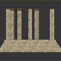 Scenic Historical Stone Structure with Stone Pillars Red Railings and Gray Floor