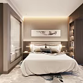 Modern Hotel Guest Room Interior Design With Sofa Coffee Table Carpet And Bed