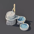 Serene Garden Courtyard Decorative Stone Water Feature With Bamboo Spout And Circular Stone Basins