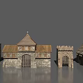 Historical Building Models With Ancient Stone Wood Structures Tower Gate And Gabled Roof 3d model