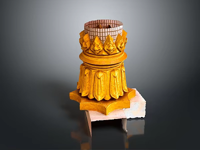 Yellow Ornate Architectural Column With Lotus Petal Design And Base 3d model