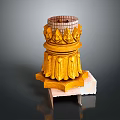 Yellow Ornate Architectural Column With Lotus Petal Design And Base