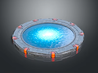 Futuristic Sci Fi Circular Platform With Blue Glowing Core And Red Gray Edges 3d model