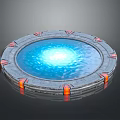 Futuristic Sci Fi Circular Platform With Blue Glowing Core And Red Gray Edges 3d model