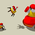 Playful Red And Yellow Cartoon Robots With Big Eyes And Wheels