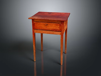 Classic Wooden Side Table With Red Top Single Drawer And Light Wooden Legs 3d model
