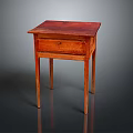 Classic Wooden Side Table With Red Top Single Drawer And Light Wooden Legs