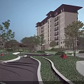Serene Residential Landscape With Lush Greenery Lawn Trees Curved Walkways Water Feature And Pavilion