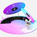 Cartoon Character Standing On Gradient Platform With Open Vinyl Records And Musical Notes