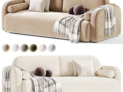 Modern Multi Seater Sofa Soft Upholstery With Plaid Blanket Pillows Balls Multiple Color Options 3d model