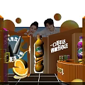 Orange Themed Exhibition Booth With Beverage Products And Brand Display Elements