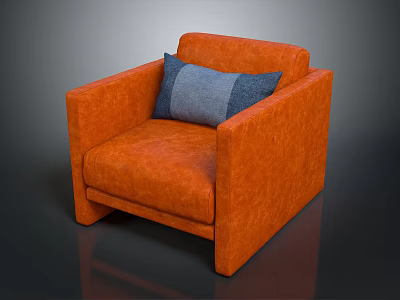 Stylish Orange Fabric Armchair With Blue Gray Cushion And Modern Design 3d model