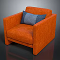 Stylish Orange Fabric Armchair With Blue Gray Cushion And Modern Design