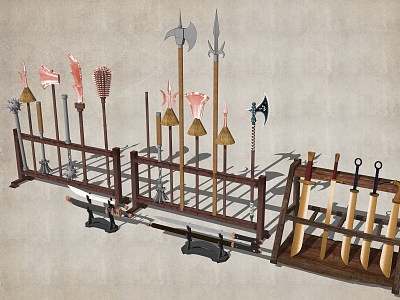 Chinese-style sword, sword and halberd, axe hook and fork display rack model