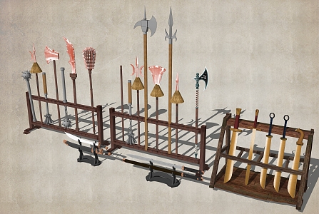 Chinese-style sword, sword and halberd, axe hook and fork display rack 3d model