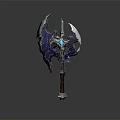 Fantasy Battle Axe With Purple Blades Blue Gemstone And Red Handle