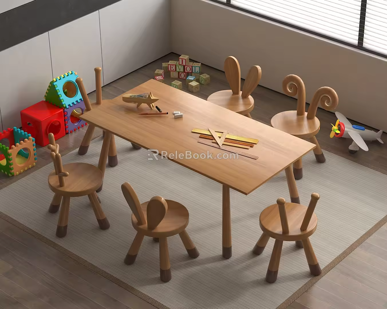 Modern Children's Table and Chair Children's Table and Chair Combination Building Blocks Toy Table 3d model