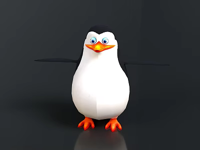Cartoon Penguin Character With White Body Black Wings Orange Beak And Feet 3d model