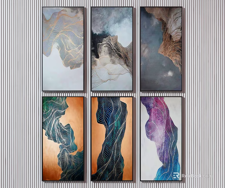 Modern Abstract Wall Paintings With Various Colors And Flowing Lines For Interior Decor 3d model