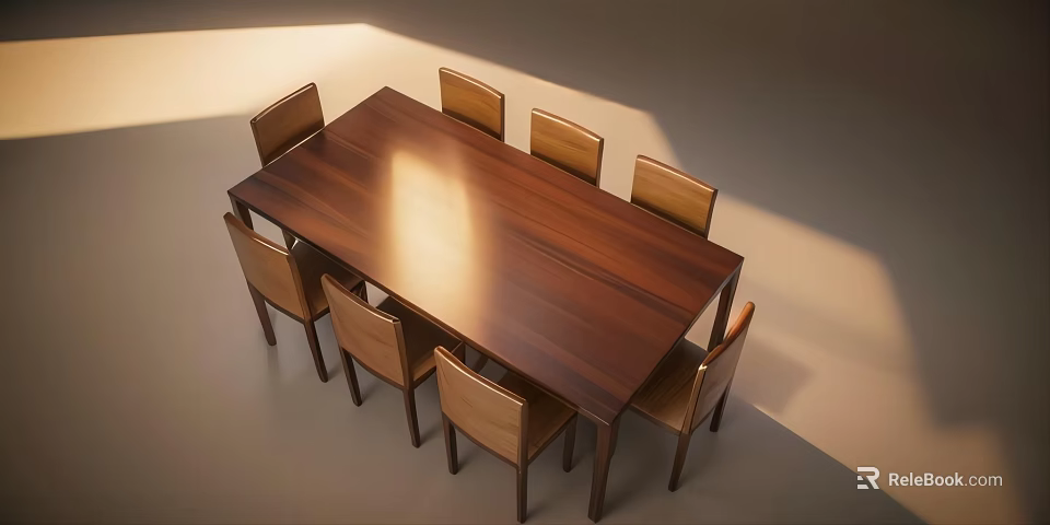 Modern Wooden Dining Table Set With Six Matching Chairs And Simple Design 3d model
