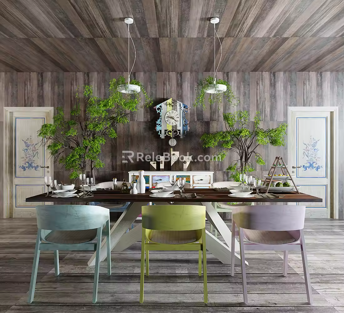 Nordic Dining Table and Chair Combination 3d model