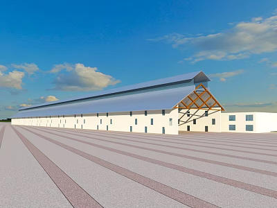 Modern Office Building Exterior With Blue Roof Design Large Windows And Open Plaza 3d model