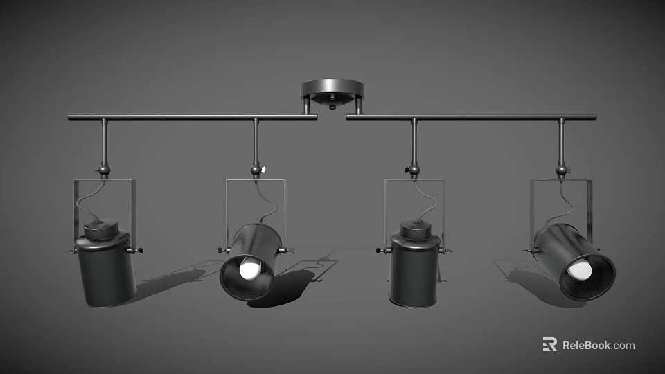Modern Black Track Mounted Adjustable Downlights And Spotlights Lighting Fixtures 3d model 