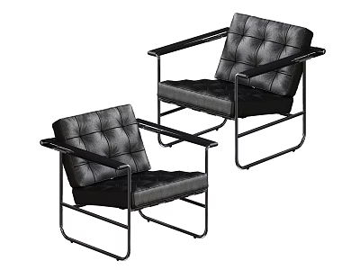Two Modern Leather Accent Chairs With Tufted Backrest And Metal Frame Design 3d model