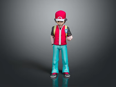 Stylish Daily Life Clothing With Red Cap Vest And Blue Casual Pants 3d model