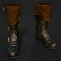 Vintage Leather Boots with Brown Rolled Cuffs and Metal Buckle Design