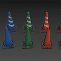 Colorful Striped Traffic Cones With Square Bases In Different Colors