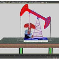 Industrial Equipment Oil Pump Jack With Red Mechanical Arm And Blue Steel Structure