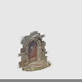 Ancient Stone Arched Doorway With Weathered Wooden Door And Rustic Stone Blocks