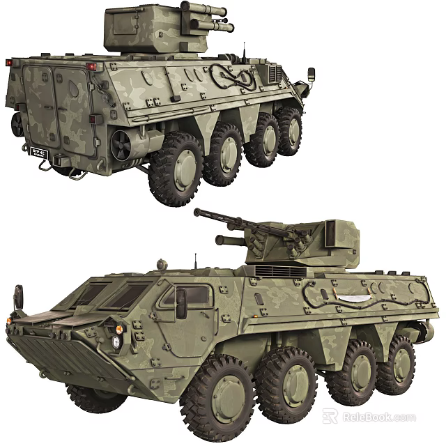 Military Green Wheeled Tank With Armored Body And Mounted Cannon System 3d model 