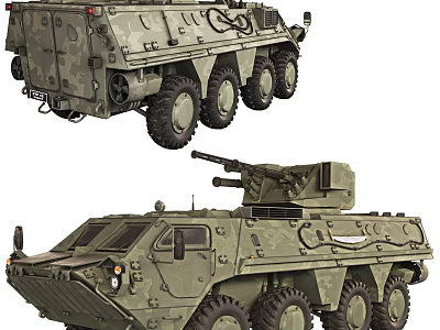 Military Green Wheeled Tank With Armored Body And Mounted Cannon System 3d model