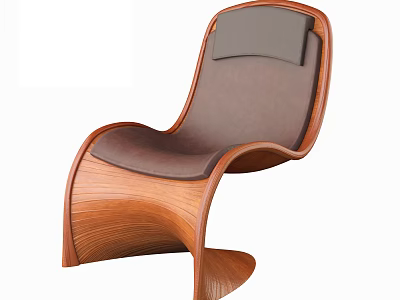 Modern Single Chair With Curved Wooden Frame And Dark Cushion Design 3d model