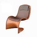 Modern Single Chair With Curved Wooden Frame And Dark Cushion Design