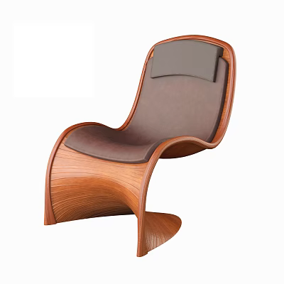 Modern Single Chair With Curved Wooden Frame And Dark Cushion Design 3d model