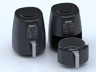 NINJA Black Air Fryers With Open Lid Showing Interior Structure 3d model