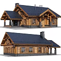 Wooden Detached Villa With Black Roof Chimney Porch And Wooden Windows