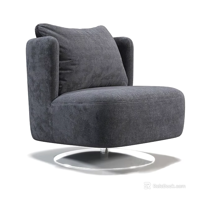 Modern Gray Fabric Accent Chair With Round Base And Comfortable Armrests Design 3d model 