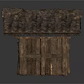 Two Traditional Wooden Houses With Rustic Thatched Roof And Wooden Frames