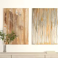 Abstract Paintings With Vertical Drip Patterns In Warm Neutral Tones On White Wall 3d model