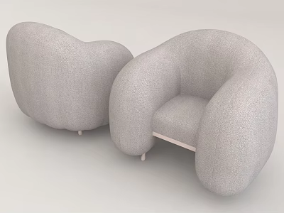 Gray Fabric Single Sofa With Round Armrests Curved Backrest And Modern Design 3d model