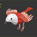 Low Poly Red And White Bird Character With Spread Wings Design 3d model