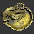 Ancient Style Golden Seated Figure Statue With Bowl Shaped Base And Object